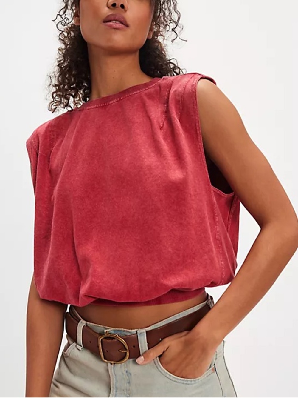 Free People We the Free Boba Shirt oversized loose cropped shirt in red size XL